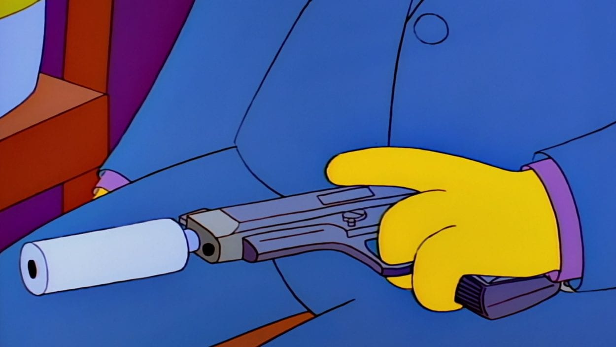 Skinner stroking his gun