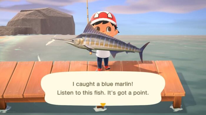 My character poses with a marlin that he just fished.