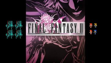 Box art for Final Fantasy II on the PSP with 8 bit characters on the sides.