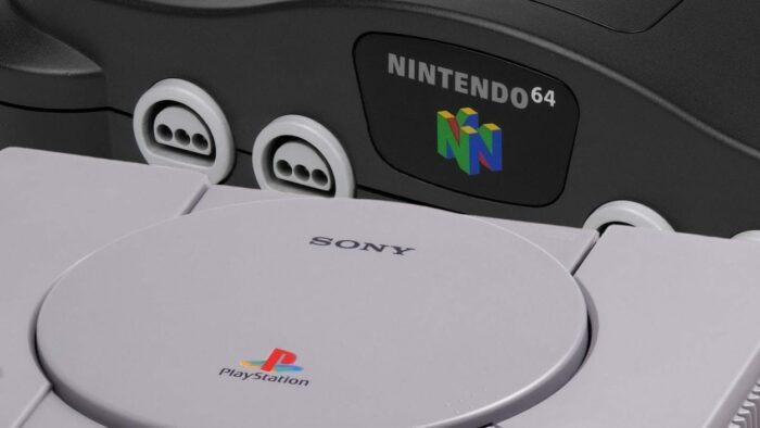 A picture of a Playstation and an N64.