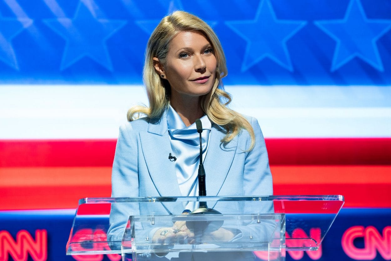 Georgina (Gwyneth Paltrow) during a political debate in Netflix's The Politician