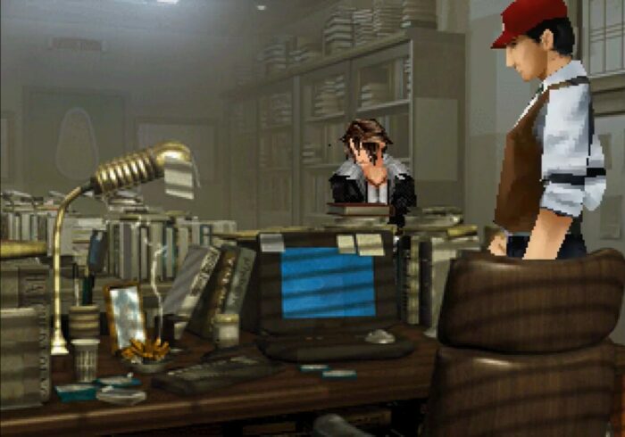 Squall looks bored talking to the editor of Timber Maniacs.