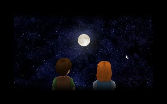 Young Johnny and River gaze up at the moon in the night sky