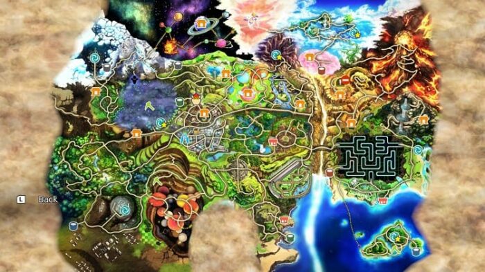 An expanded view of the World of Light map.