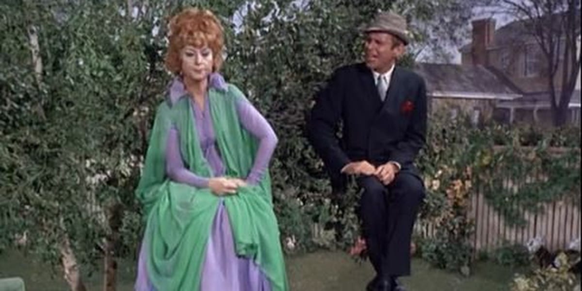 Endora and Arthur floating in a tree Bewitched