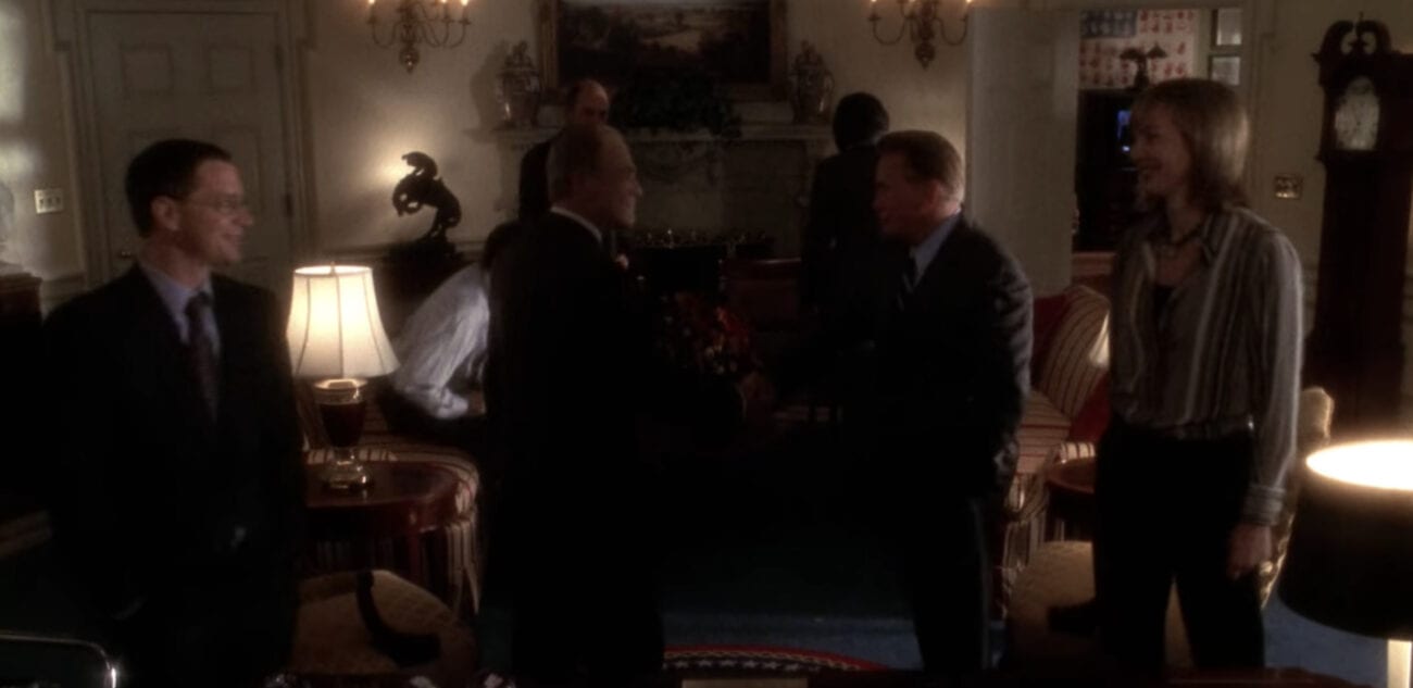 Jed Bartlet and others assemble in a room
