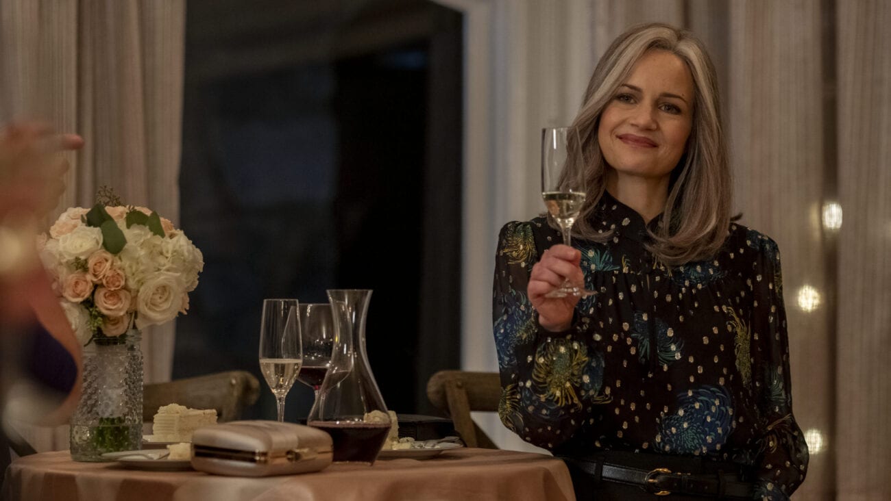 Carla Gugino raises a glass at the wedding in the finale of Bly Manor