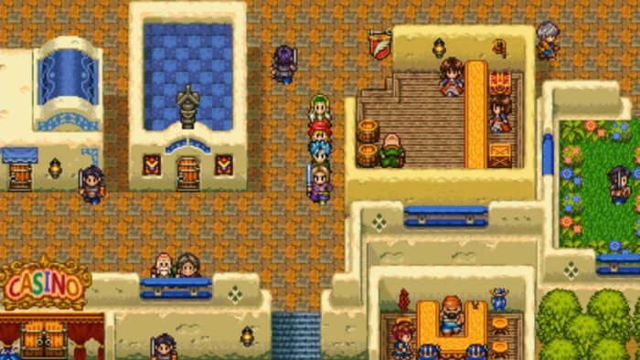 The party wanders through a pixel-based down, as a throwback to earlier entries.