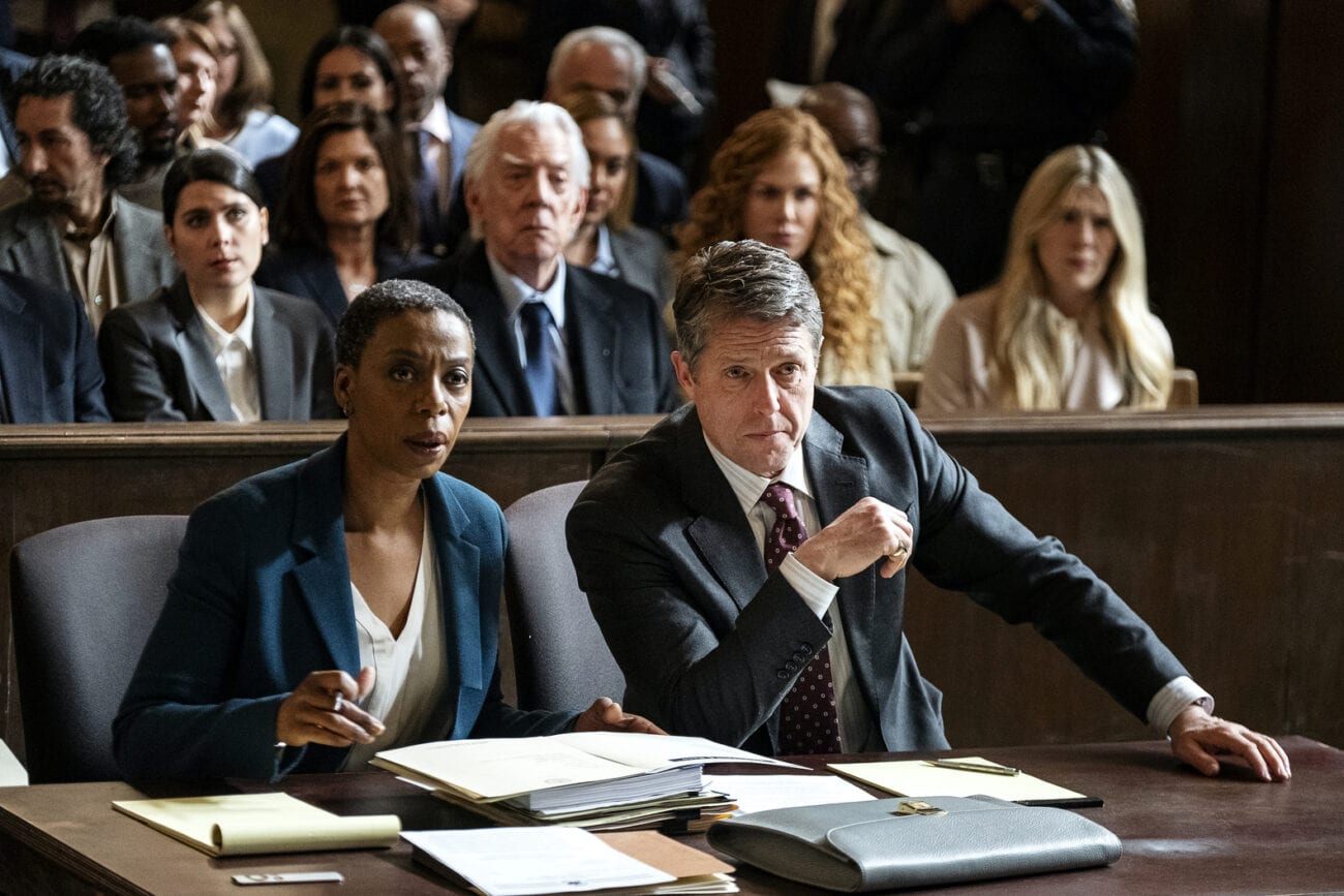 Haley and Jonathan sit next to each other in court in The Undoing Episode 6 "The Bloody Truth"