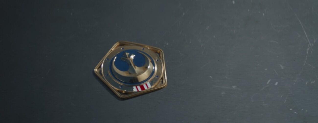 A Badge sits on a table