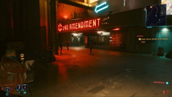 Cyberpunk 2077 Screenshot shows a store called "Second Amendment"