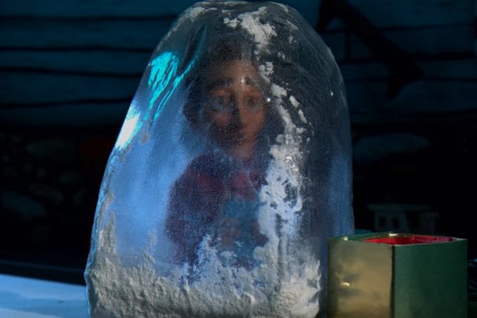 Claymation Abed is frozen in ice