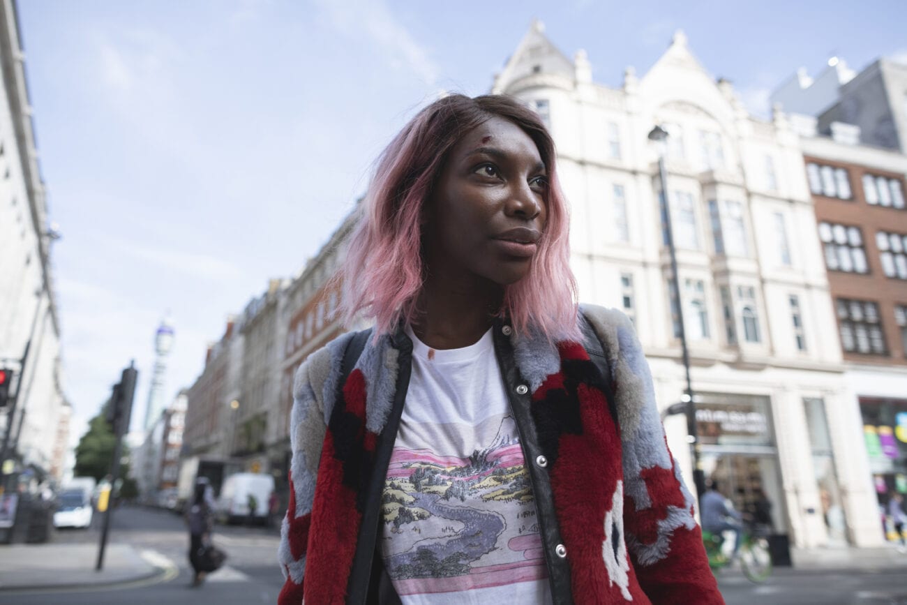 Michaela Coel on the street in I May Destroy You