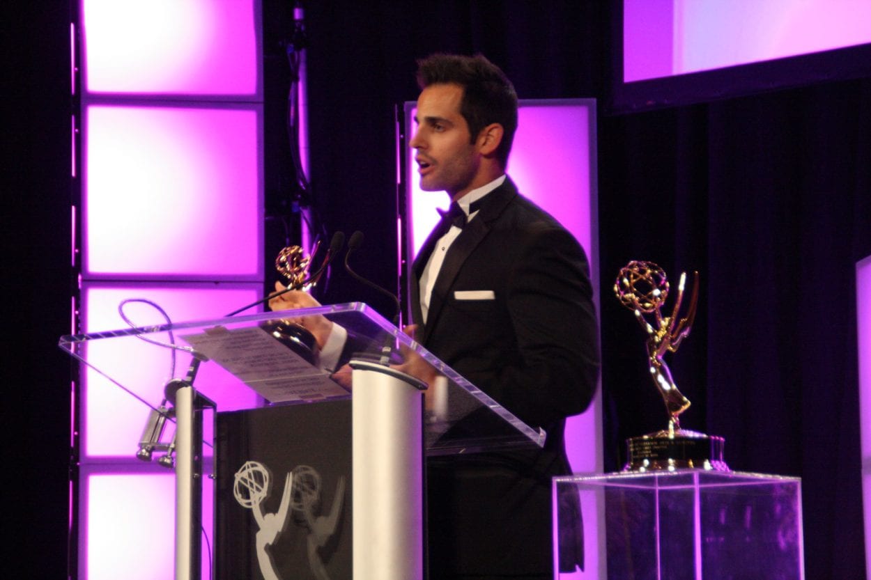 Chris Van Vliet gives a speech upon receiving an Emmy