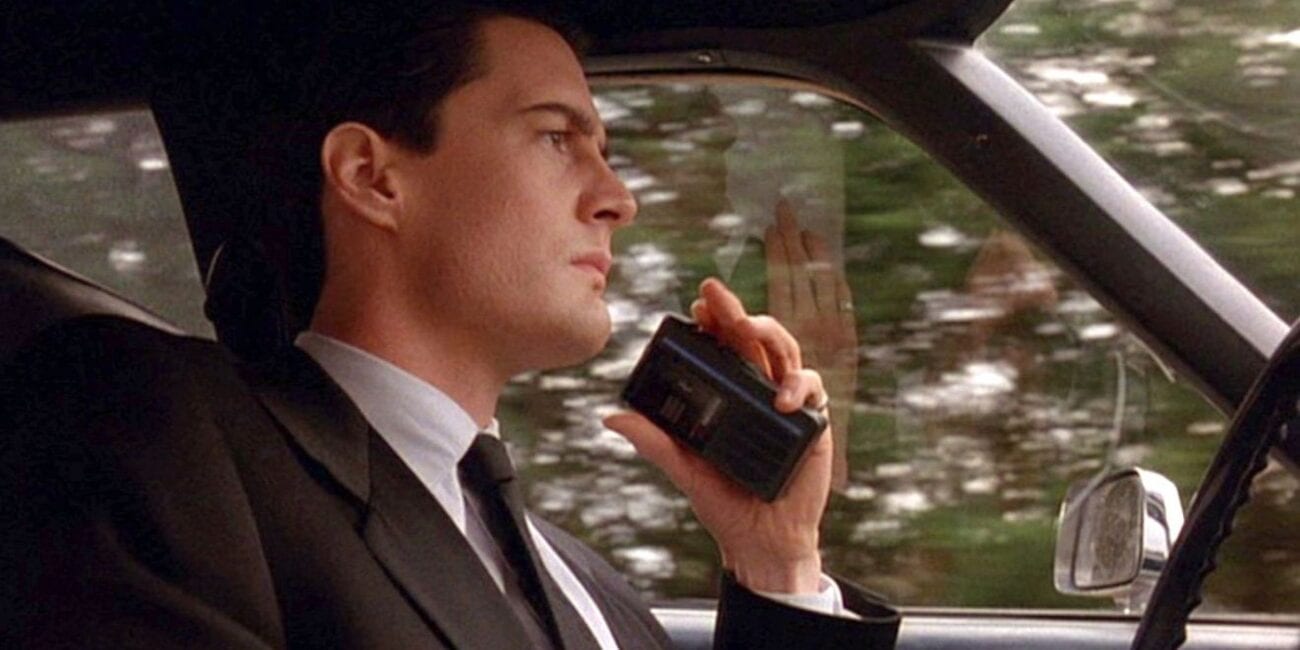 Dale Cooper in his car speaking into his recorder in Twin Peaks