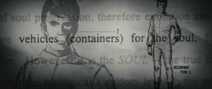 Illustration of a man in uniform with the words "vehicles (containers)" over him