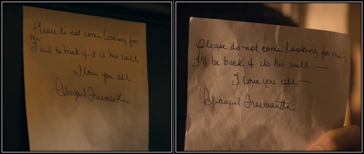 The Stand S1E6 - Two notes from Mother Abagail, Episode 5 on left and Episode 6 on right
