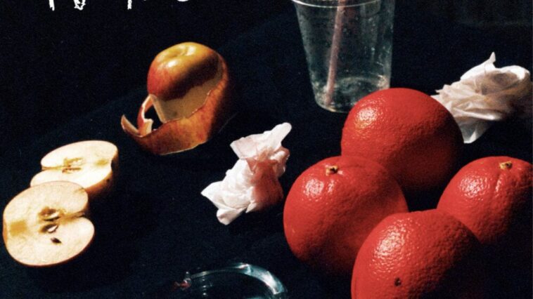 "Uppers" album cover with fruit, a glass ashtray and a plastic cup