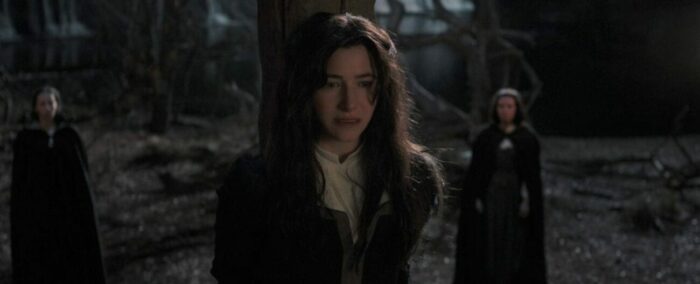 Agatha Harkness (Kathryn Hahn) at the stake in Salem 1693...