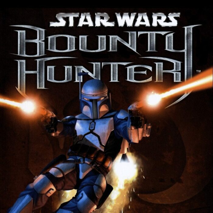 Cover art for Star Wars Bounty Hunter has Jango Fett firing twin pistols