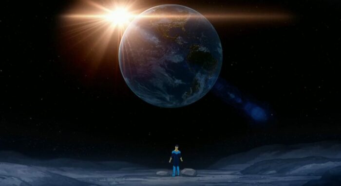 Invincible stares up at Earth from the Moon.