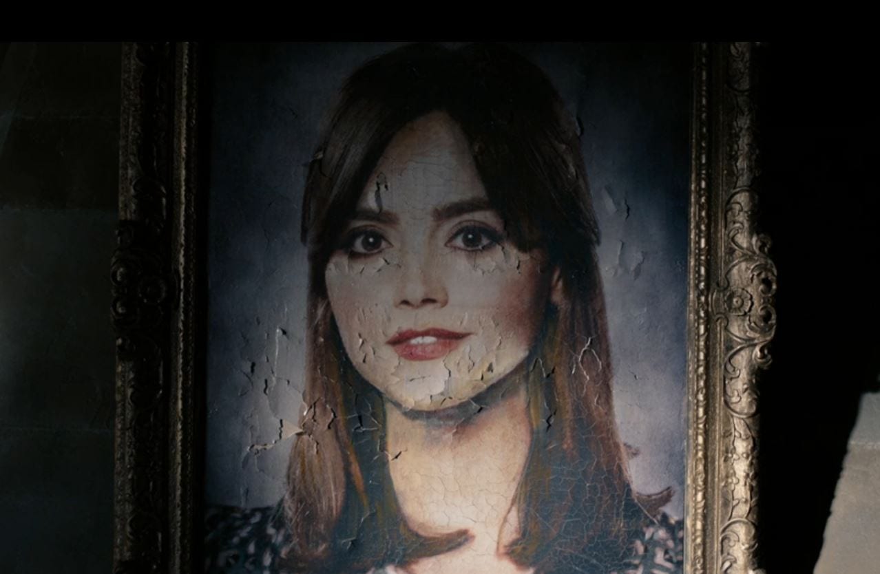 A portrait of Clara with chipping paint in Doctor Who Heaven Sent