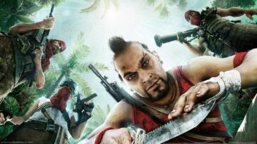 Vaas looks down at the player. He's surrounded by armed henchmen