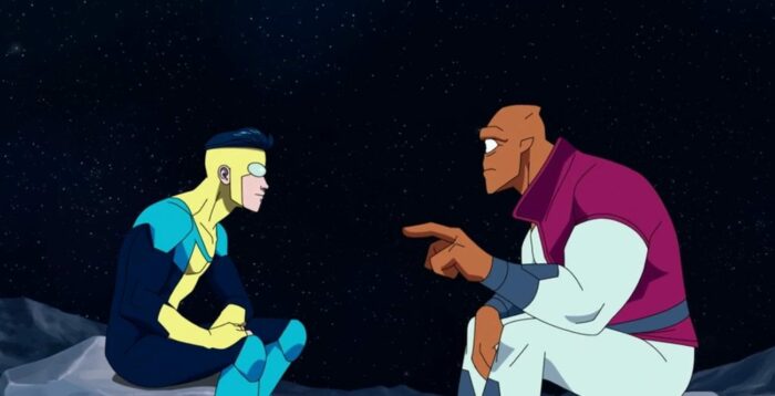 Invincible talks with Allen on the moon, mimicking their first encounter.