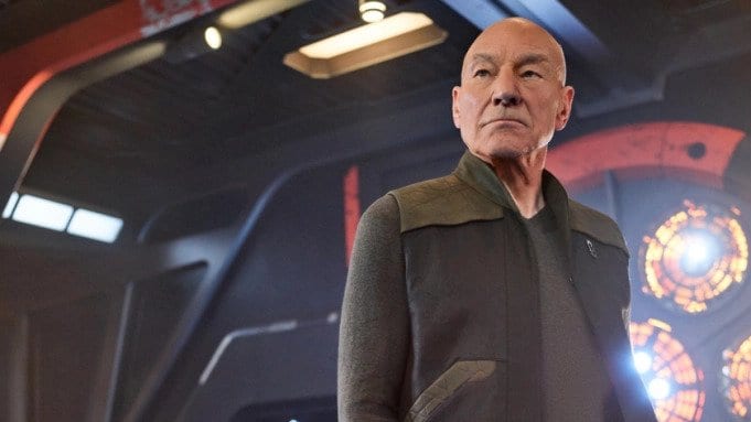 Jean-Luc Picard (Patrick Stewart) stares stoically into the distance...