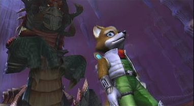 Fox McCloud looks nervous as General Claw towers behind him