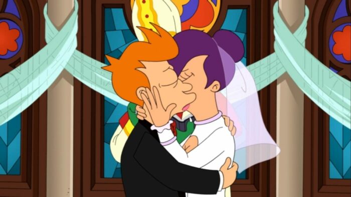 Fry and Leela kiss at their wedding