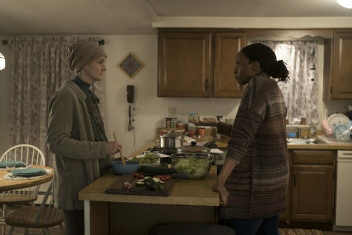 Dawn (Enid Graham) tells Beth (Chinas Ogbuagu) about the phone calls she's been receiving. 