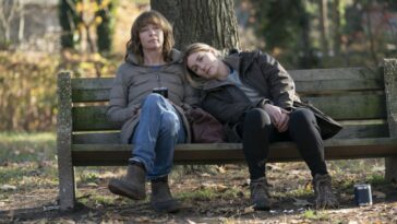 Mare (Kate Winslet) seeks comfort from her friend Lori (Julianne Nicholson)
