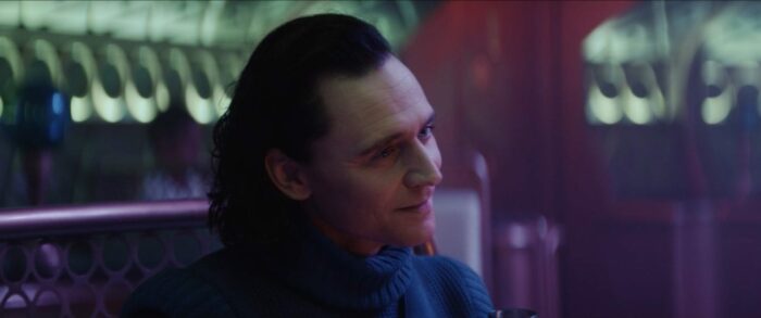 Loki, smiling, tells Sylvie he's been with "a bit of both."
