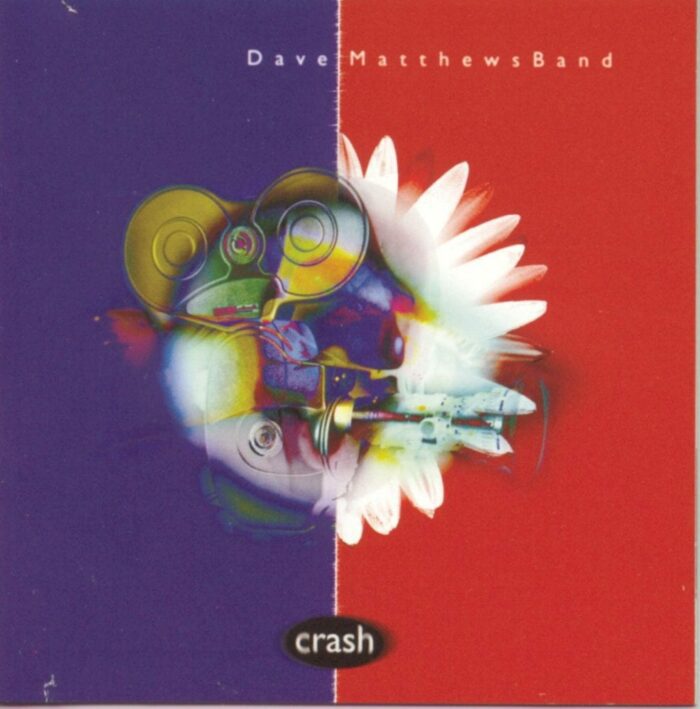 Half blue and half red, the cover of Dave Matthews Band Crash has a colorful design in the middle