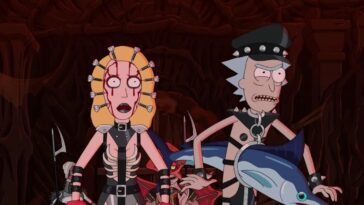 Beth and Rick are standing in Hell, cosplaying as Hell demons