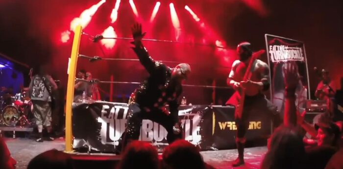 Wrestling themed metal band Eat the Turnbuckle performing live