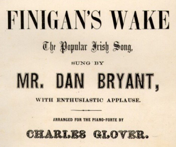 Title page of sheet music for Finigan's Wake mentioning performer Dan Bryant and composer C.W. Glover