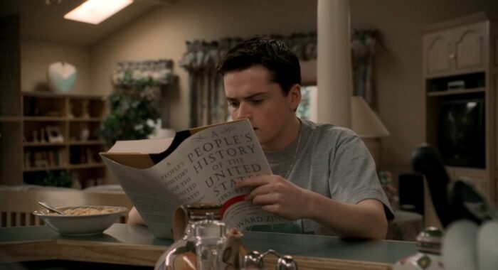 A.J. Soprano (Robert Iler) reading A People's History of the United States by Howard Zinn.