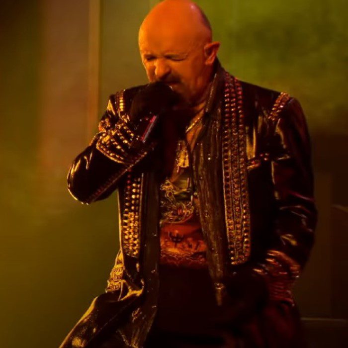 Lead singer of Judas Priest Rob Halford on the mic conjuring Night Crawler.