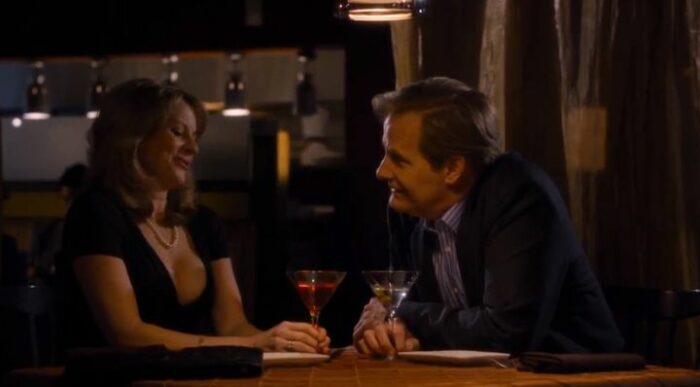 Will, on a date with a very cleavage-y woman, over cocktails