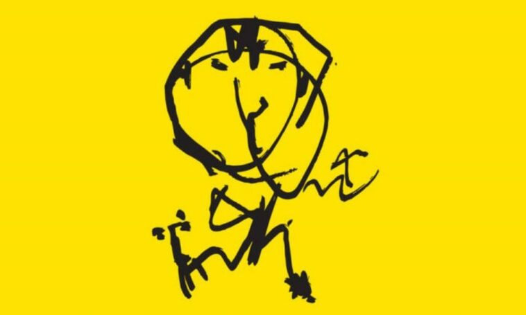 A stick figure drawn in black on a yellow background with "The Miillion" scrawled below