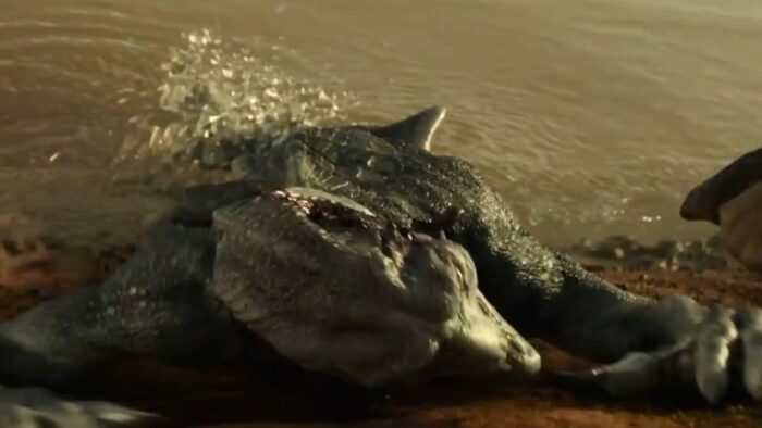 Raised by Wolves S2E4 - A devolved fish-like Kepler native lies half in, half out of the acid water, head smashed in