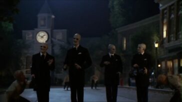 The Gentlemen floating through Sunnydale at night