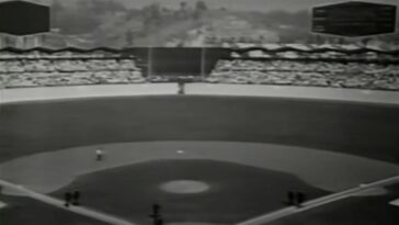 A baseball diamond in black and white