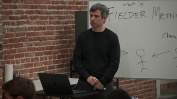 Nathan stands in front of a whiteboard that says "What is Fielder Method?" with a drawing of a stick figure