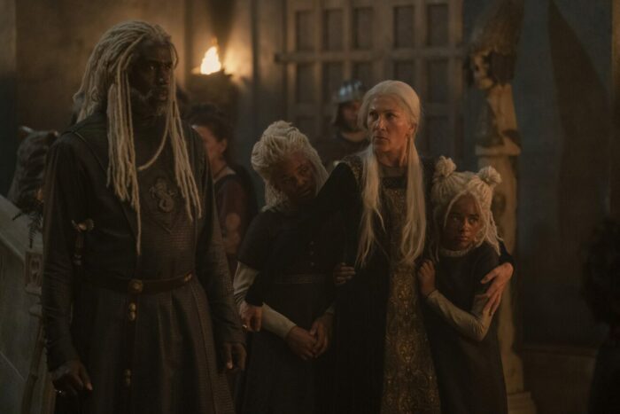 Corlys and Rhaenys with their grandchildren