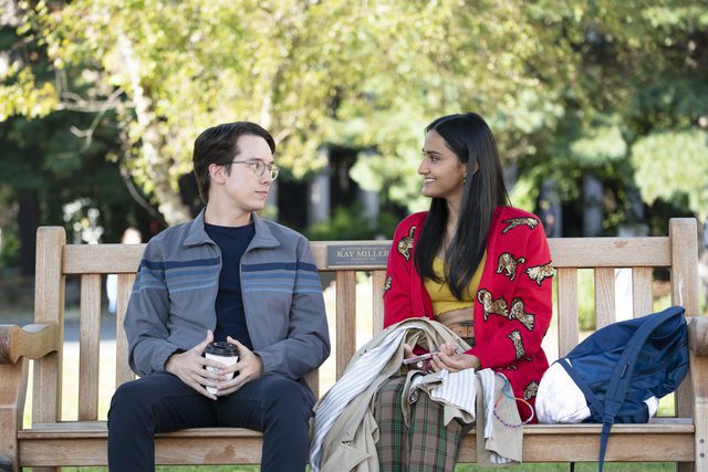 (L-R) Mekki Leeper and Amrit Kaur on a bench on campus