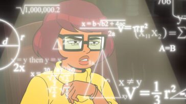 Velma looks at a screen full of math and variables