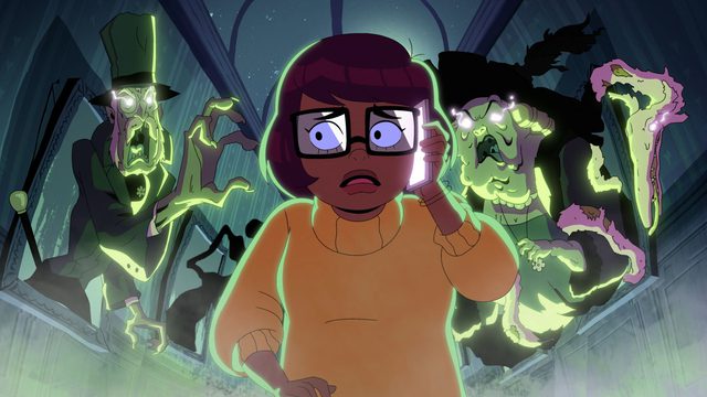 Velma (Mindy Kaling) surrounded by monsters of her imagination